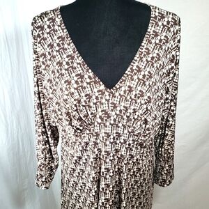 Ashley Stewart Brown and Cream 3/4 Length Sleeve Tunic Sz 18/20